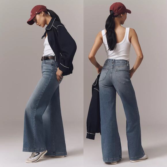 NWT Anthropologie Good American Good Waist High Rise Palazzo Wide Leg Jeans 32 - Picture 2 of 14